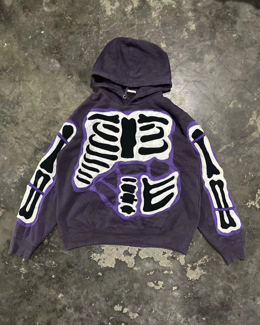 Y2K Baggy Street Hip Hop Casual All-Match Pullover Graphic Hoodie Men Fashion Goth Purple Ripped Print Oversized 2000S Sudaderas