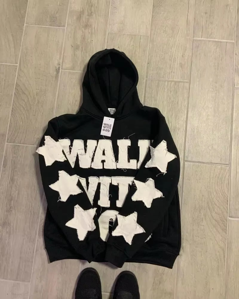 Letter Star Harajuku Simple Classic Design Oversized Hoodies Women 2024 Fashion New Hip Hop Street Aesthetic Popular Sweatshirts